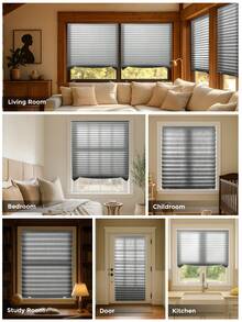 1pc Strong Self Adhesive Pleated Sunshade Blind With 2 Clips, Adjustable Room Darkening Window Blind, Roll Up & Pull Down Design, Suitable For Windows, French Doors, Living Room, Kitchen, Bathroom, Office, Sunshade For Summer, Windproof And Warm For Winter, Gifts Birthday Graduation