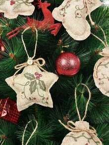 4Pcs Christmas Linen Christmas Tree Pendants - Handcrafted Mini Christmas And New Year Decor, Farmhouse-Style Holiday Party Hanging Decorations, Christmas Tree Sock Shapes With Printed Patterns, Suitable For Christmas Decorations, Christmas Gifts, Holiday Presents, Party Supplies, Christmas Atmosphere Items, Christmas Tree Decorations Home Decor Room Decor