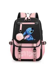 Stitch 3D Printed Cartoon Cute Backpack With USB Charging Port, Casual And Durable Outdoor Travel Backpack For Adults, Girl And Boy - Multicolor - View 3