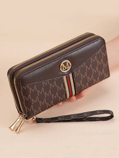 ארנק נשים עם רוכסן דו-קפל ארוך הדפס פרחוני קלאץ' ארנק קיבולת גדולה טלאים תיק לנשים ארנק כסף ארנק ארנק ארנק ארוך ארנק יד