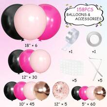 146-Piece Balloon Garland Kit With Latex Balloons In 18", 12", 10", And 5" For Party, Wedding, Birthday, And Graduation Decorations. - Trending, Best Seller, New Arrival, Party Supplies, Elegant Decor, Party Decoration, Wedding & Birthday - pink, black - 查看 2