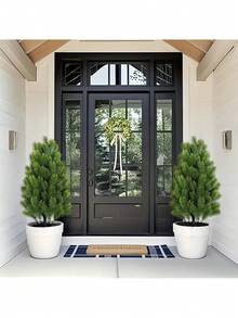 2 brazi de Crăciun artificiali din ace de pin - verdeață realistă pentru interior/exterior, inserții robuste cu țepi negri pentru pământ, fabricați din plastic rezistent la intemperii, potriviți pentru decorațiuni de sărbători în grădină și terasă, aceste mini ornamente de sărbători moderne, care nu necesită întreținere, sunt perfecte pentru Crăciun și Ziua Recunoștinței