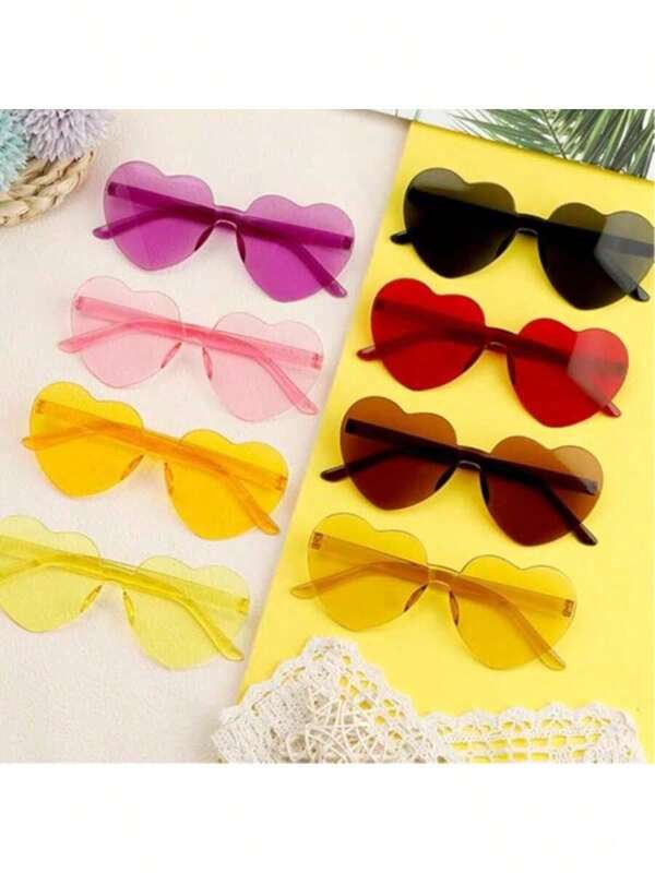 1 Stück herzförmige Brille für Frauen, randlose herzförmige Brille, randlose Pentagramm-Brille, verschiedene Stile modischer transparenter grüner Brillen, geeignet als Partyfavors, perfekt für Pool- und Strandpartys, Sommerfeste, Frohe Weihnachten, Frohes Neues Jahr