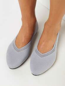 Sapatilhas de balé de malha macia para mulheres, sapatos casuais de verão - Cinza - Ver 2