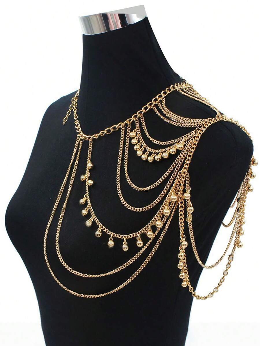 1 件时尚个性化吊坠，随机数量流苏链，百搭街头风格朋克肩带，甜美酷炫身体链设计配饰 - 多色 - 查看 1