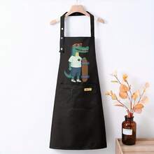 Women's Funny Crocodile Apron - High Quality Kitchen Apron With Two Pockets, Cute Crocodile In Jeans & Fashion Glasses Design - Easy-Clean Polyester Cooking Baking Apron For Women Chefs, Birthday Housewarming Gift, Gothic Style Apron, Easyclean Fabric - Black - View 4