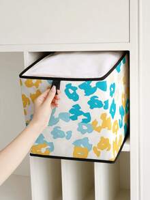 1 pieza Caja de almacenamiento abierta con patrón de pintura al óleo de dibujos animados, contenedor de almacenamiento apilable, diseño duradero y multiusos de estilo cajón, ahorra espacio para el hogar, dormitorio, organización del hogar, almacenamiento debajo de la cama