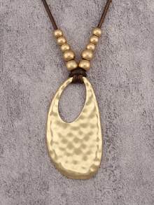 1pc Turquoise Feather Pendant Necklace For Women, Vintage Style Brown Beaded Wax Cord Necklace