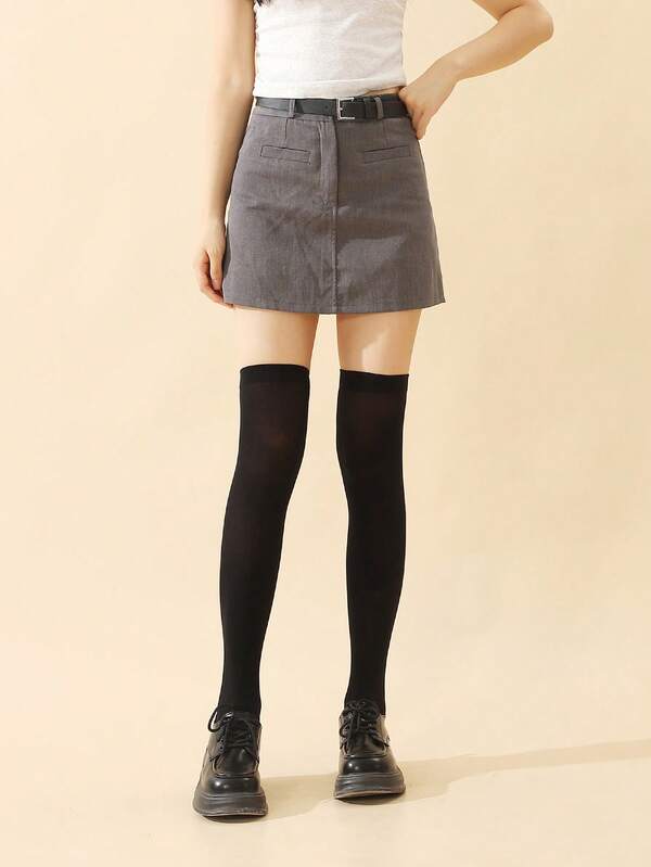 1 Pair Solid Color Knee-High Comfortable Socks, Suitable For Daily Wear