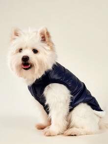 PETSIN 1件簡單純色冬季寵物外套,內附有毛絨,適用於大型犬戶外防風金毛獵犬衣服 - 藏蓝色 - 查看 2