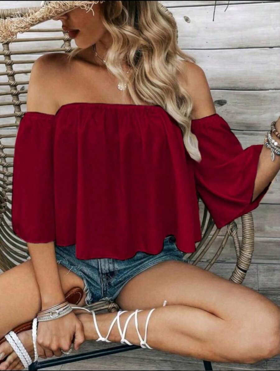 Blusa casual hombros descubiertos holgada - Rojo - Ver 1