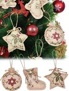 4Pcs Christmas Linen Christmas Tree Pendants - Handcrafted Mini Christmas And New Year Decor, Farmhouse-Style Holiday Party Hanging Decorations, Christmas Tree Sock Shapes With Printed Patterns, Suitable For Christmas Decorations, Christmas Gifts, Holiday Presents, Party Supplies, Christmas Atmosphere Items, Christmas Tree Decorations Home Decor Room Decor