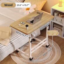 1pc Adjustable Height Sofa Side Table, Adjustable Bedside Table, 3 Tier Shelves Overbed Table With 360° Swivel Wheels 23.6-35.4in Height Adjustable Mobile Laptop Table Standing Rolling Bedside Table For Home Living Room Bedroom - 木紋 - 查看 16