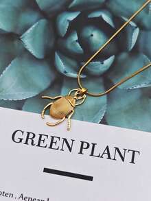 1pc 18K Gold Plated Stainless Steel Beetle Insect Series Pendant Necklace, Unique & Innovative Jewelry
