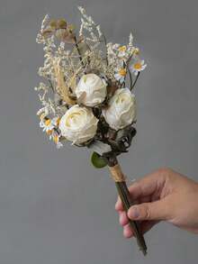 1束新款毛边玫瑰雏菊人造花束，小型复古欧式风格餐桌家居装饰