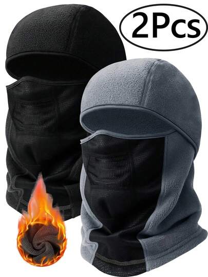 2 piezas Pasamontañas máscara de esquí de invierno de forro polar térmico para cubrir el rostro para hombres y mujeres, talla grande cálido, a prueba de viento y transpirable, equipo para clima frío para esquiar, trabajos al aire libre, motociclismo, snowboard