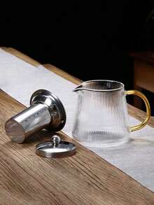 1pc Glass Teapot With Stainless Steel Tea Infuser, Dual-Use For Steeping And Boiling Herbal Tea, Home Use Heat-Resistant Teapot With Vertical Stripes, Can Be Used On Stove - Multicolor - View 11