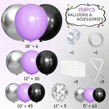 146-Piece Balloon Garland Kit With Latex Balloons In 18", 12", 10", And 5" For Party, Wedding, Birthday, And Graduation Decorations. - Trending, Best Seller, New Arrival, Party Supplies, Elegant Decor, Party Decoration, Wedding & Birthday-Purple, Silver - 紫色,銀色 - 查看 2