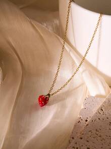 1 buc colier drăguț din oțel inoxidabil 3D cu pandantiv de căpșuni, potrivit pentru femei de zi cu zi și pentru plajă