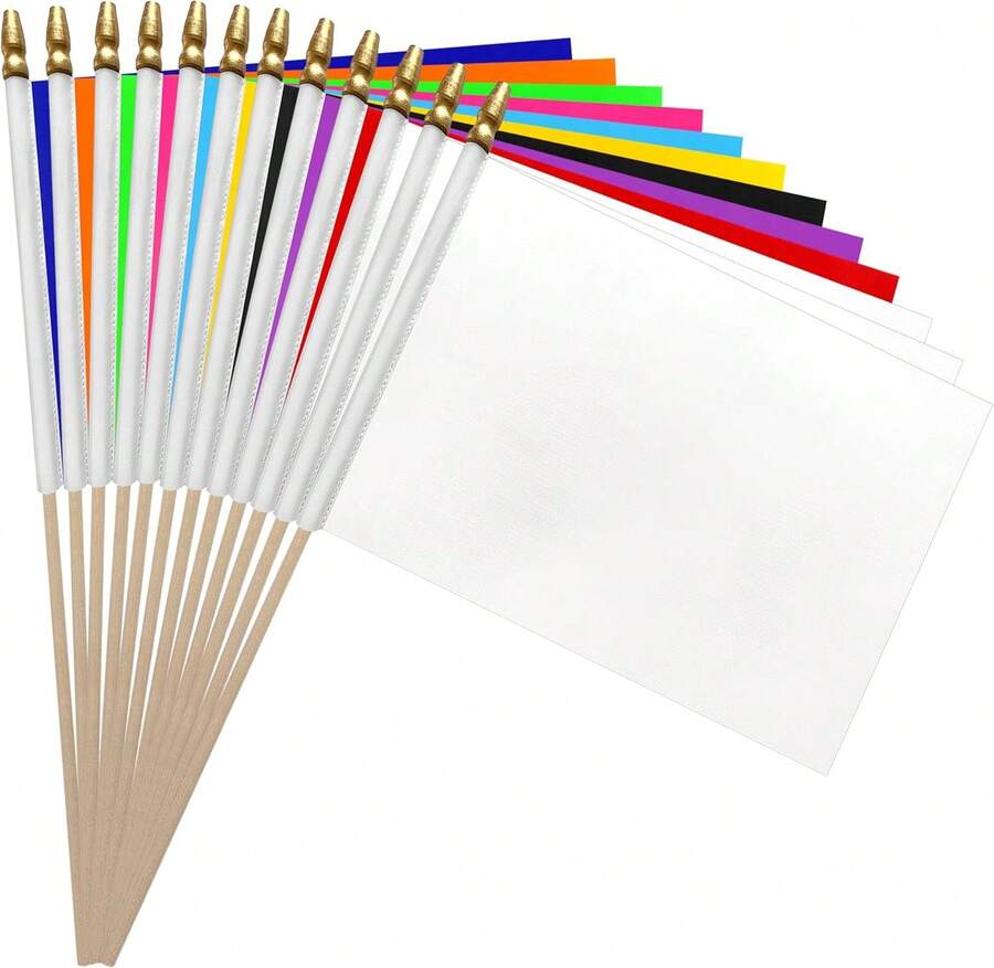 WEITBF 12Pcs 8*12 Inch Solid White Red Orange Yellow Green Blue Purple Black Pink Flags Set Small Blank Sublimation DIY Flags On Stick Mini Triangle Handheld Solid Color Graffiti Flag - đen - Xem 1