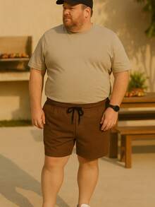 Suffix Men's Plus Size Linen Shorts Casual Elastic Waist With Pockets Comfortable Beach And Leisure - Rust Brown - View 7