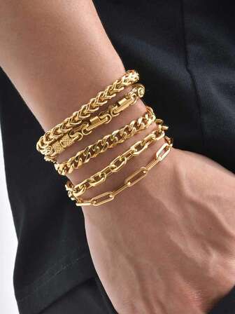 צמיד עבה מצופה זהב עם קישורים משושים גיאומטריים ביזנטיים אופנתי 1pc לגברים