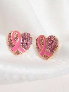 1 par de pendientes elegantes y minimalistas de alta gama con forma de corazón y cristales de color rosa, cuidando la salud de la mujer