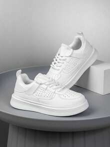 1 Pair Teen Low-Top Sneakers, PU Leather Sport Shoes, Casual Indoor/Outdoor Running Footwear, Lightweight, Anti-Slip, Breathable, Comfortable, Fashion, Campus Style, Pink Color Combination - White - View 6