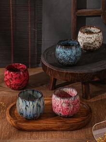 1 pièce Tasse à thé Gongfu en céramique cuite au four, petite tasse à thé en forme d'œuf, convient pour l'extérieur, les banquets, les cadeaux, le jardin