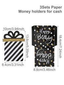 3个生日快乐红包，黑金主题生日派对红包，生日现金礼包，现金盒，宝宝一周岁生日礼物包装卡，一周岁生日礼物包装用品，生日红包，生日派对小礼物，生日装饰，生日派对用品，生日派对装饰品，派对礼物 - 黑金生日 - 查看 5