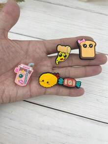 10pcs/Set Food Series Hamburger & Beverage Pattern Sandals & Bracelet DIY Accessories, Suitable For Dessert Lovers Birthday & Holiday Gifts