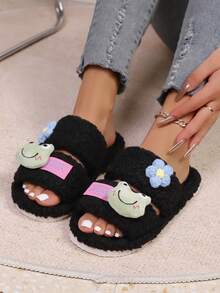shensongni 女士毛绒拖鞋，动物拖鞋，青蛙拖鞋，小熊拖鞋，黑色拖鞋，可爱拖鞋，时尚拖鞋，EVA薄底拖鞋，轻便拖鞋，软底拖鞋，静音拖鞋，适用于硬木地板，卧室拖鞋，室内拖鞋，家居拖鞋，庭院拖鞋，办公室拖鞋，酒店拖鞋，地毯拖鞋，卡通拖鞋，毛绒拖鞋，女士拖鞋 - 黑色 - 查看 6