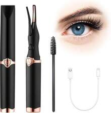 Nuevo rizador de pestañas eléctrico, rizador de pestañas con temperatura ajustable, mini rizador de pestañas eléctrico portátil, adecuado para maquillaje, calentamiento rápido, duración de 24 horas (blanco) - Negro - Ver 9
