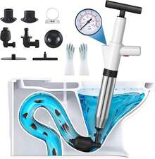 LLXXM Kit Destapador de Baño 8 en 1 de Acero Inoxidable, Incluye Desatascador Inflable para Inodoros, Tuberías de Cocina y Lavabos + Guantes de Limpieza Gratis - blanco - Ver 2