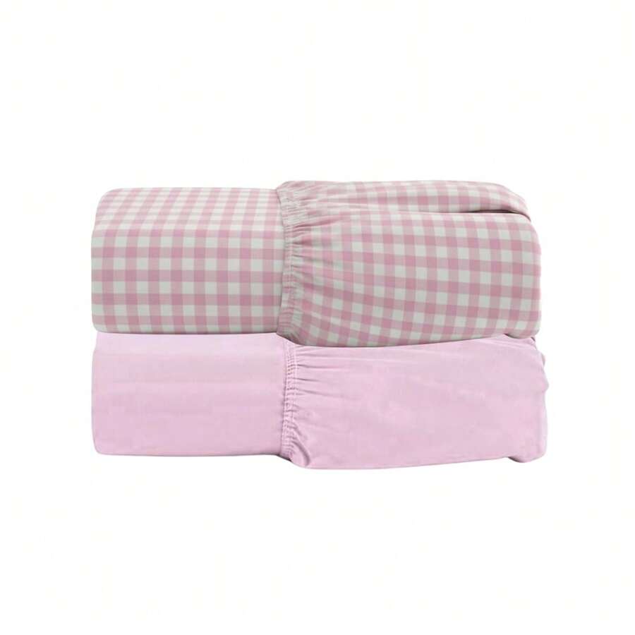 Kit 02 Fitted Sheets For Detachable Crib Playpen 400 Thread Count - Checkered Pink/Pink - View 1