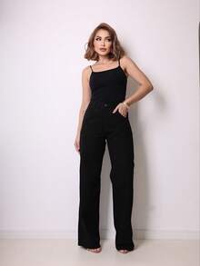 Women's Wide Leg Jeans, High Waist, Butt Lifting, 2025 - 黑色 - 查看 1