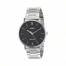 Men's Stainless Steel Minimalistic Black Dial 3-Hand Analog Watch Gifts For Men MTP-VT01D-1B