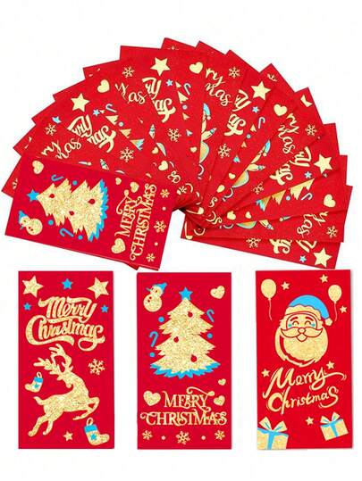 Christmas Series Red Envelopes, Lucky Money Pouches, Red Packets, New Year Red Packets, Mixed Pack, Christmas Gold-Foil Stamped Red Envelopes.