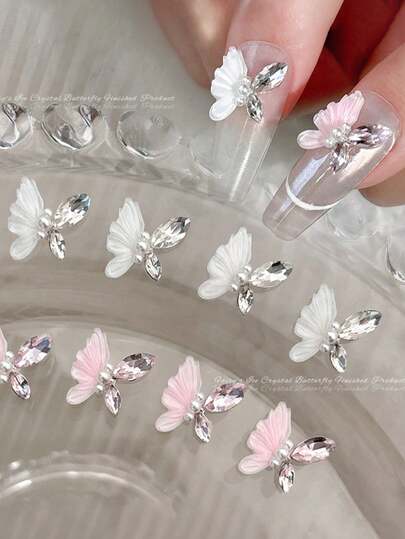 10pcs Crystal Butterfly Nails Charms With Rhinestones, Suitable For Art Design, Creating Unique Nail Products, DIY Nail Art Supplies And Nail Accessories