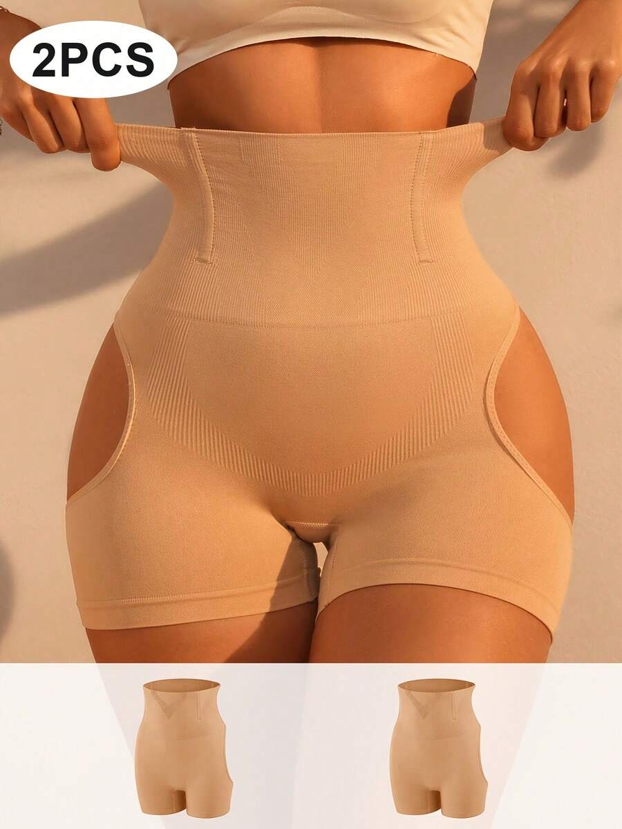 2 PCS 3d Peach Buttocks Buttocks Pants Buttocks And Abdomen Pants Body Shaping Exposed PP Buttocks Waist And Abdomen Shaping Medium And High Waist Underwear - Apricot - View 1