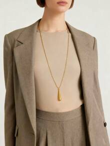 1件不锈钢金色水滴吊坠长项链，时尚优雅简约设计，适合日常佩戴、叠戴和街头风格。 - 金色 - 查看 2