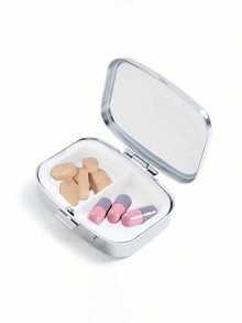 Cute Medicine Bottle Letter Series Pattern Two Room Portable Pill Storage Room, Cute Mini Metal Storage Box, Portable Pill Box For The Start Of School Season, Personalized Creative Gift With Cartoon Logo