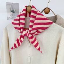 Autumn Winter Multicolor Striped Triangle Scarf Soft Warm Versatile Knitted Shawl Classic Striped Niche Triangle Scarf Women Winter Fashionable Knitted Neck Scarf Headscarf Shoulder Wrap - ZJP035-藍色 - 查看 4