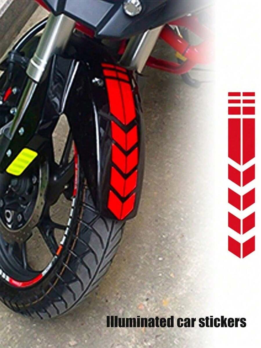 1pc Mudguard Sticker, Motorcycle Decal, Racing Stripe Reflective Car Sticker, Electric Bike Arrow Decal - Red - View 1