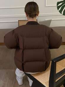Livesso Einfarbige gerippte Patchwork Damen Daunenjacke für den Winter - Kaffeebraun - Übersicht 7
