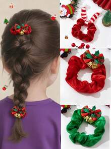 1/2 قطعة أربطة شعر من الفلوت للكريسماس، ربطات شعر بفيونكة جرس مزدوجة، اكسسوارات شعر لحفلات العطلات، لا تتلف الشعر، مناسبة للكريسماس والأطفال