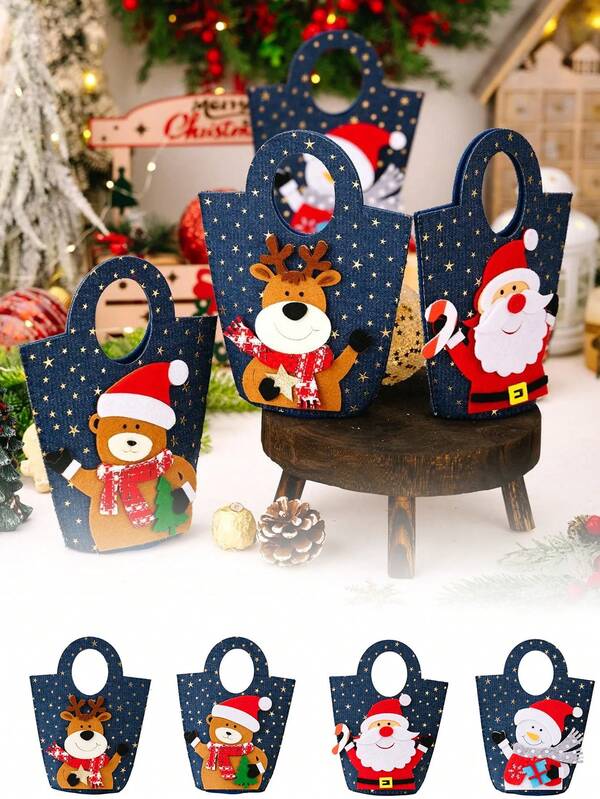 25pcs Christmas Themed Gift Tote Bag, Christmas Decoration Gift Bag Santa Claus, Snowman & Deer Design, Fabric Tote Bag, Reusable Christmas Tote Bags With Handles, Party Favor Bags, Rainbow Party Favor Bags For Christmas Birthday, Christmas Decorations, For Christmas Party Gifts