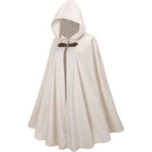 Men Hooded, Adult Medieval Renaissance Costume With Hood, Velvet Cape Halloween Dress - 51.18''+圓領白色 - 查看 6