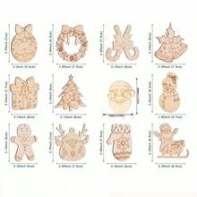 12/24 قطعة مجموعة زينة عيد الميلاد - شرائح خشبية غير مكتملة، تشمل الخيط والأقلام والأجراس، 12 نمطًا من زينة الأطفال DIY الفنية والحرفية للتعليق، جوارب عيد الميلاد، عيد الحب