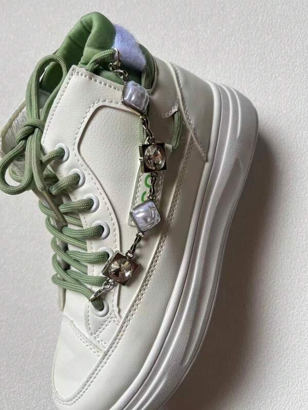 2pcs/Set White Sneakers & Boots Crystal Shoelaces, Fashionable